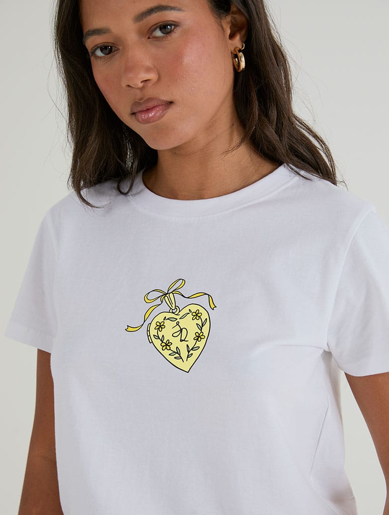 Lucky You Locket Baby T-Shirt In White - Image 2