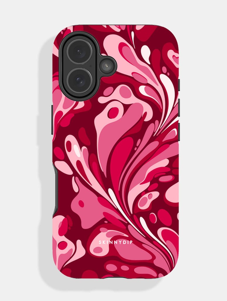 Marble Swirl Burgundy And Pink Ultra Protective iPhone Case - Image 1