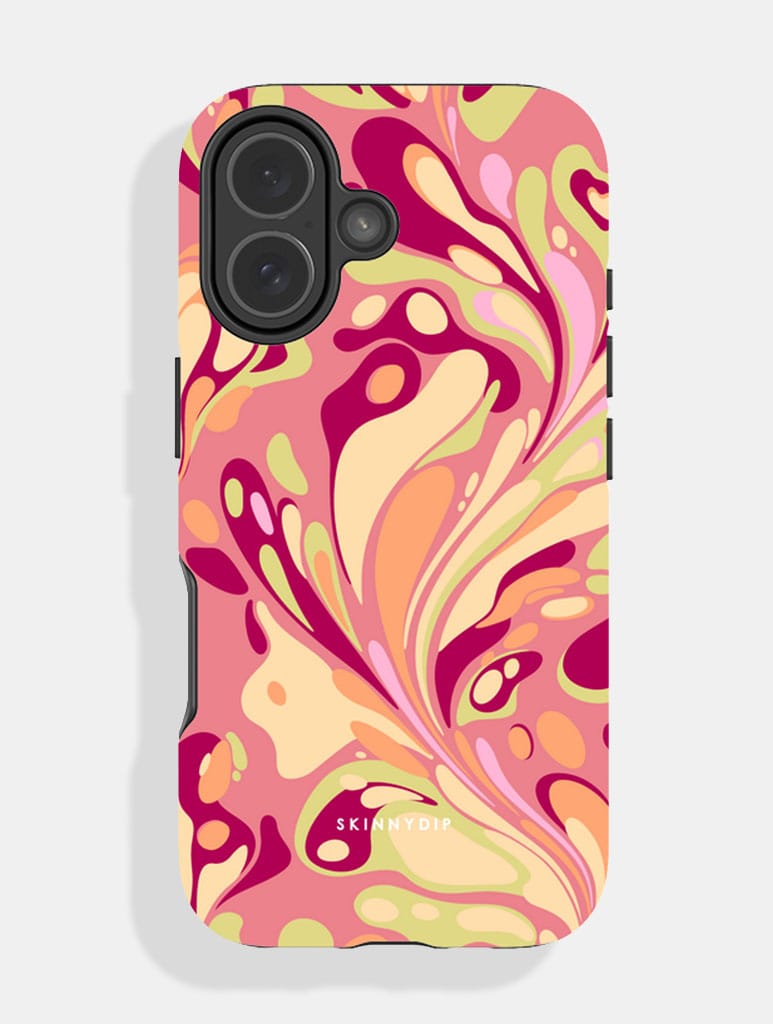 Marble Swirl Pink Yellow Green And Orange Ultra Protective iPhone Case - Image 1