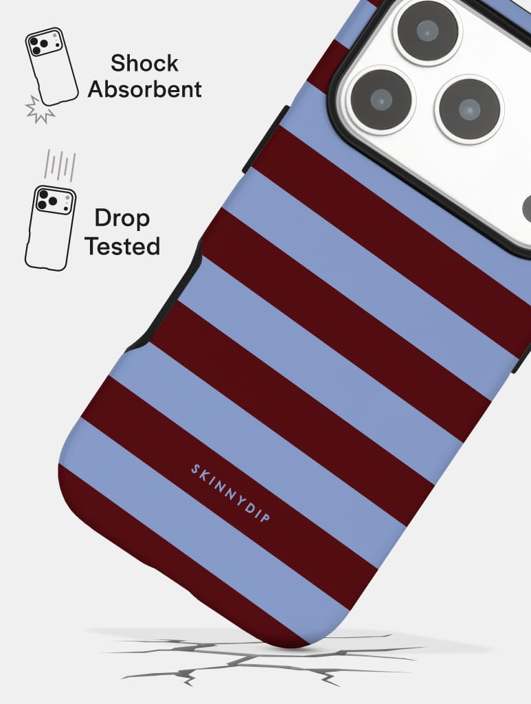 Maroon and Blue Stripes Ultra Protective iPhone Case - Image 4