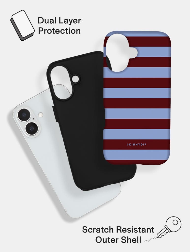 Maroon and Blue Stripes Ultra Protective iPhone Case - Image 3