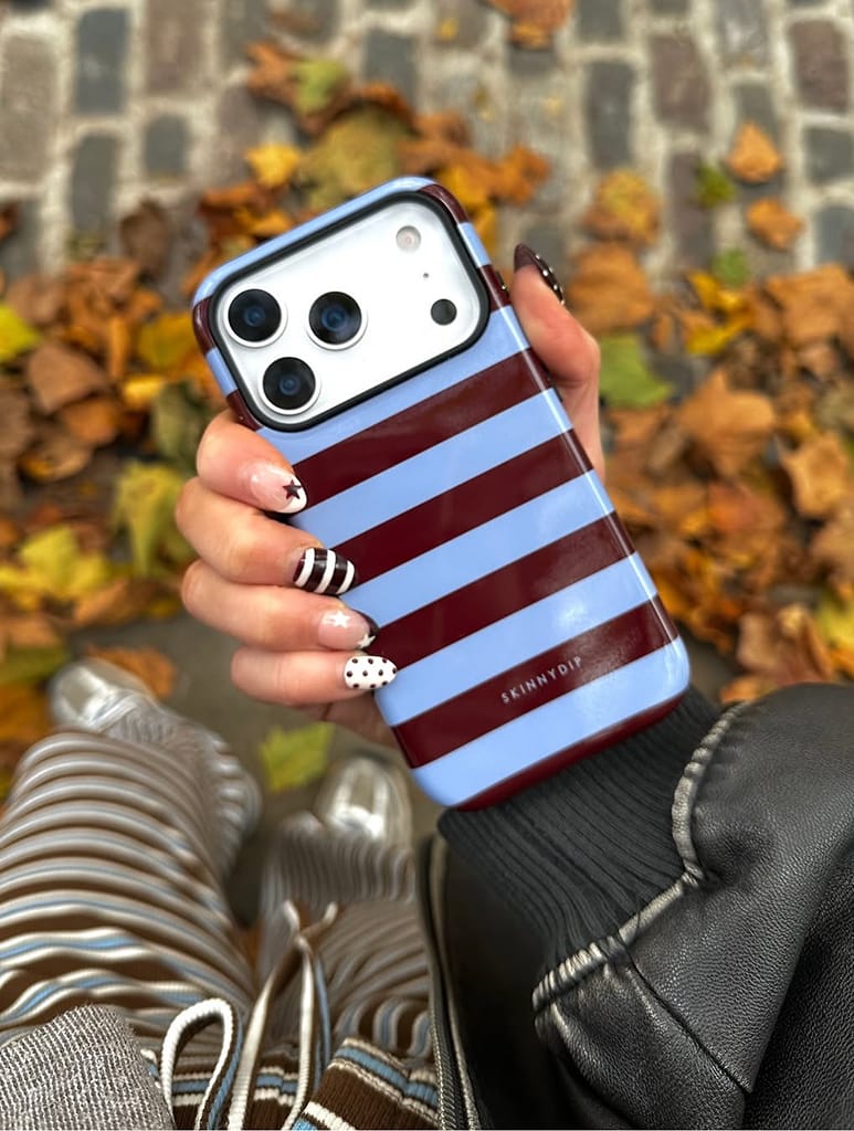 Maroon and Blue Stripes Ultra Protective iPhone Case - Image 2