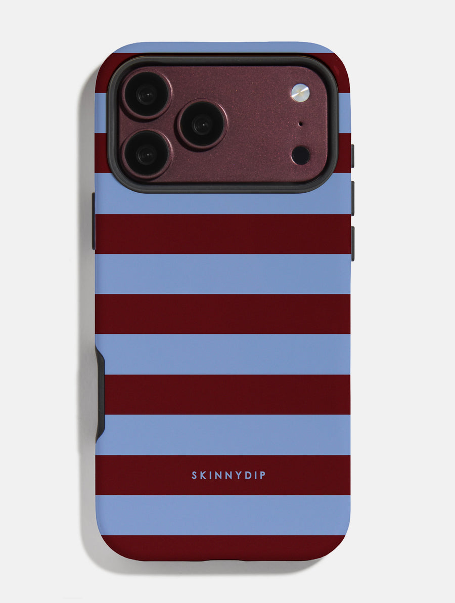 Maroon and Blue Stripes Ultra Protective iPhone Case - Image 1