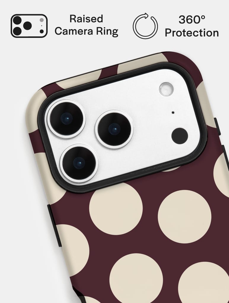 Maroon and Cream Polka Dots Ultra Protective iPhone Case - Image 4