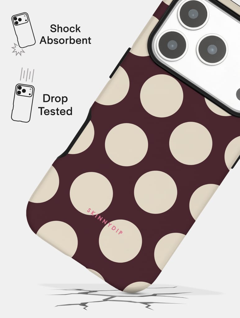 Maroon and Cream Polka Dots Ultra Protective iPhone Case - Image 3