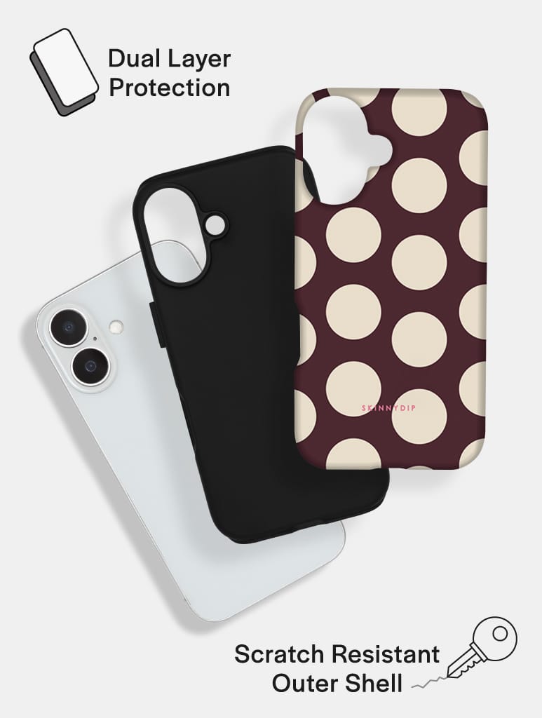 Maroon and Cream Polka Dots Ultra Protective iPhone Case - Image 2