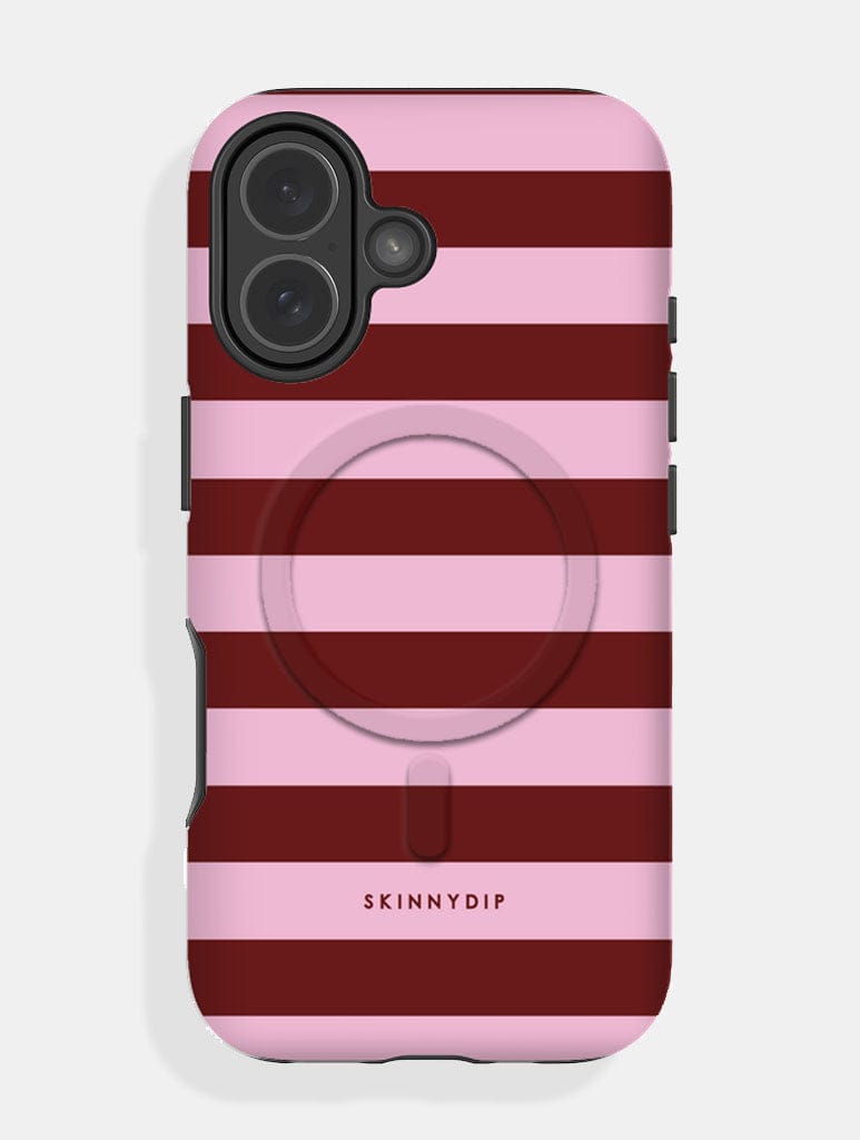 Maroon and Pink Stripes Magsafe Ultra Protective iPhone Case - Image 1