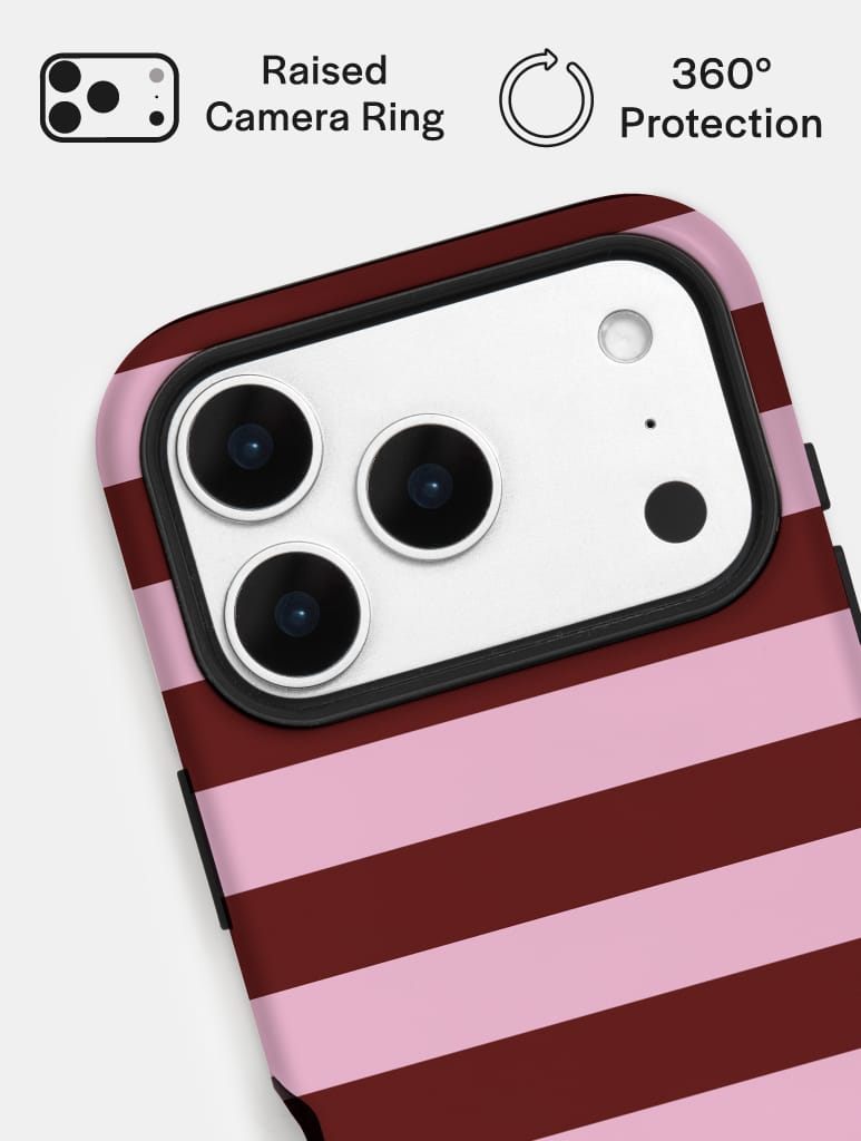 Maroon and Pink Stripes Ultra Protective iPhone Case - Image 4