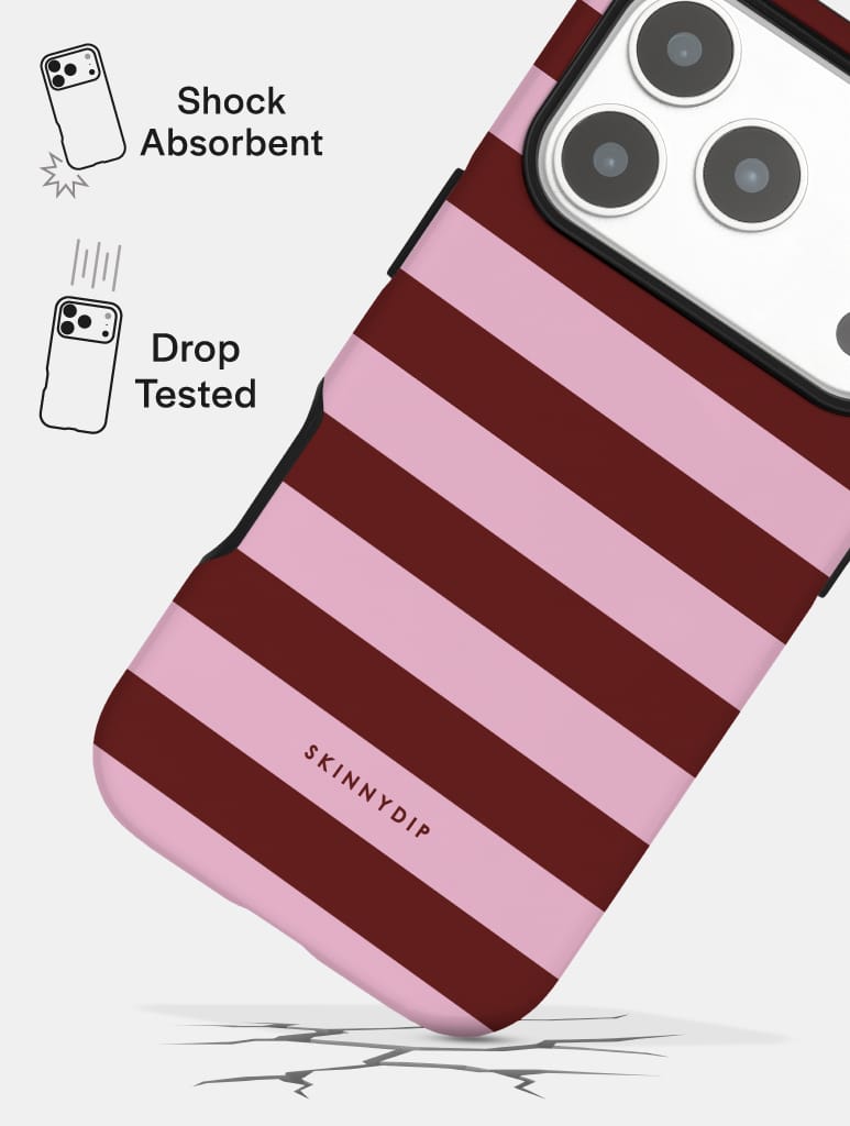 Maroon and Pink Stripes Ultra Protective iPhone Case - Image 3