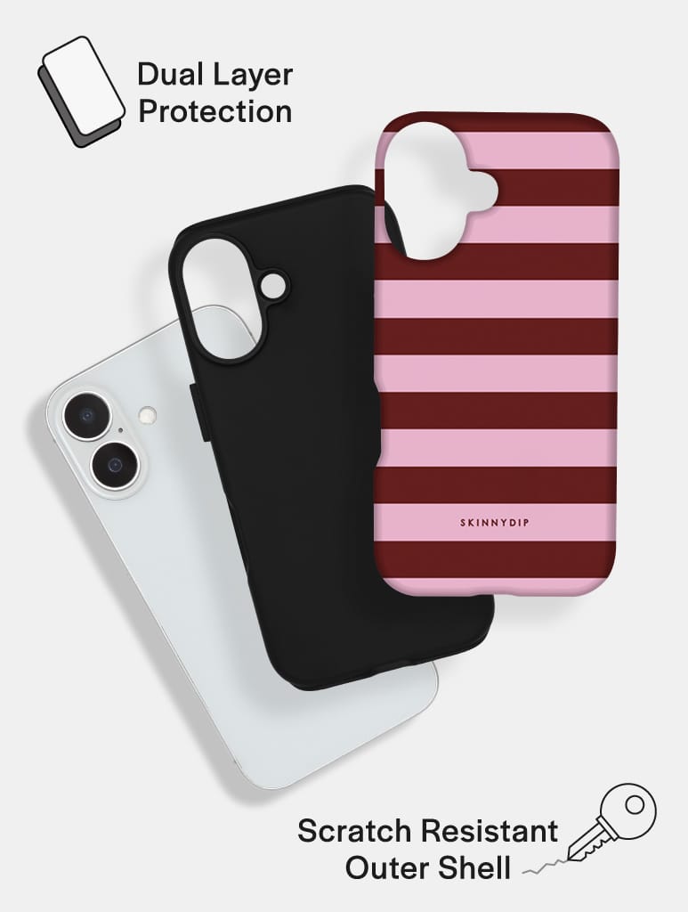 Maroon and Pink Stripes Ultra Protective iPhone Case - Image 2