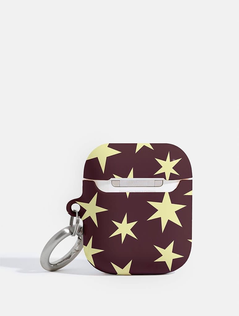 Maroon and Yellow Ditsy Star AirPods Case - Image 2