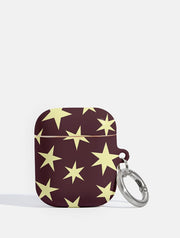 Maroon and Yellow Ditsy Star AirPods Case