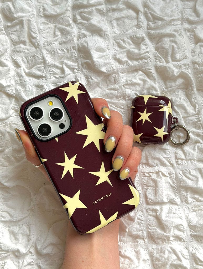 Maroon and Yellow Ditsy Star Ultra Protective iPhone Case - Image 4