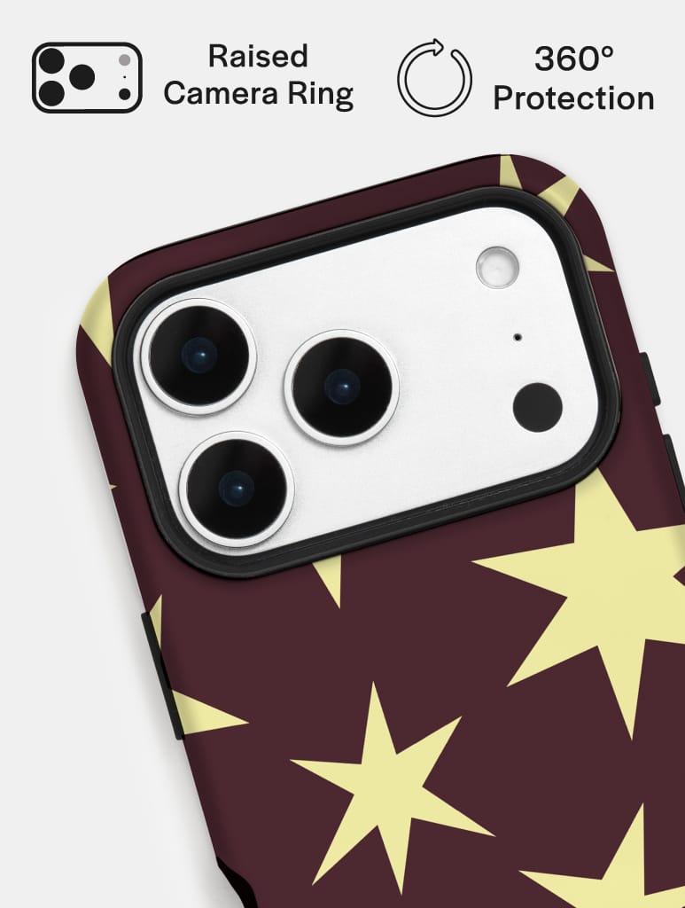 Maroon and Yellow Ditsy Star Ultra Protective iPhone Case - Image 7