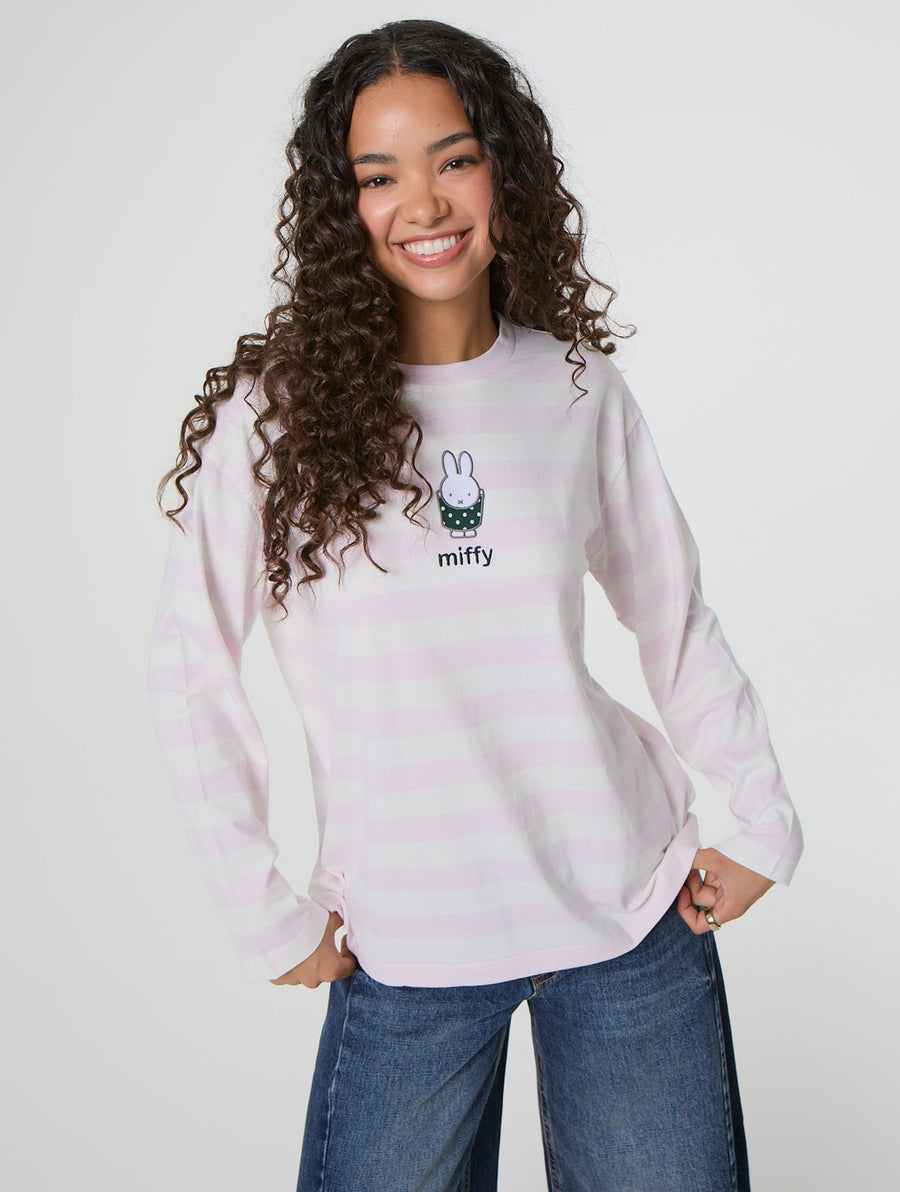 Miffy x Skinnydip Pink Stripe Long Sleeve Top - Image 1