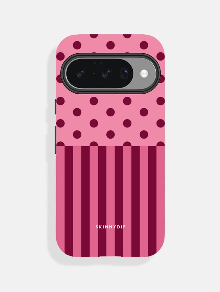 Mixed Pattern Pink And Burgundy Ultra Protective Google Pixel Case - Image 1