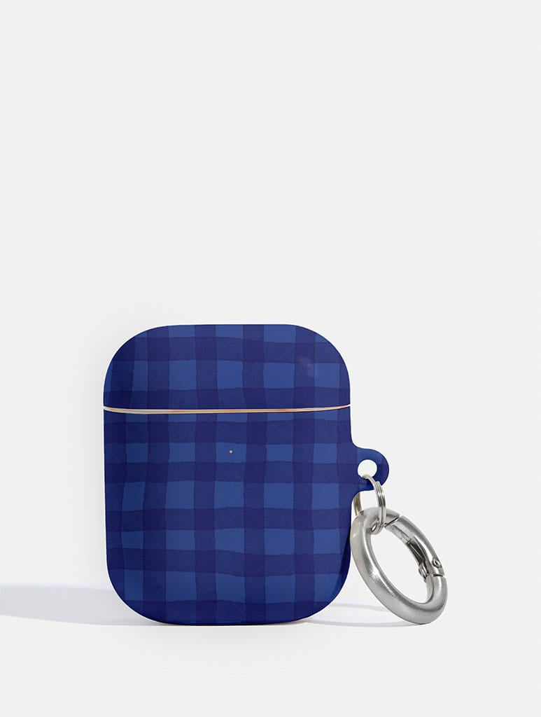 Navy Blue Gingham AirPods Case - Image 1