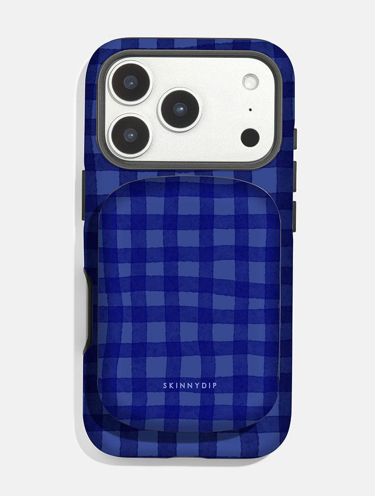 Navy Gingham Portable Magsafe Charger