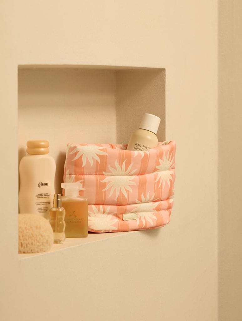 Orange Sunshine Stripe Pillow Pouch Makeup Bag