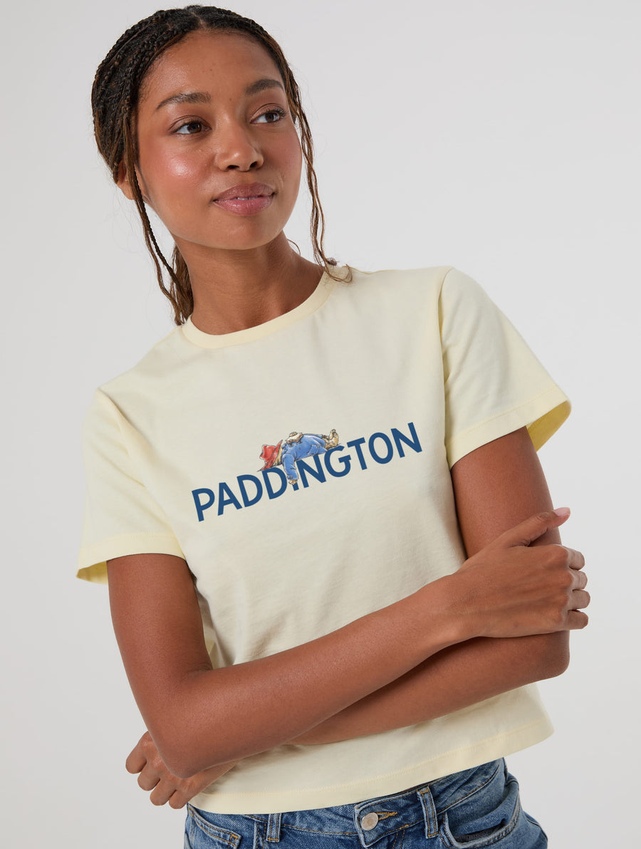 Paddington x Skinnydip Napping Baby T-Shirt In Butter Yellow - Image 1