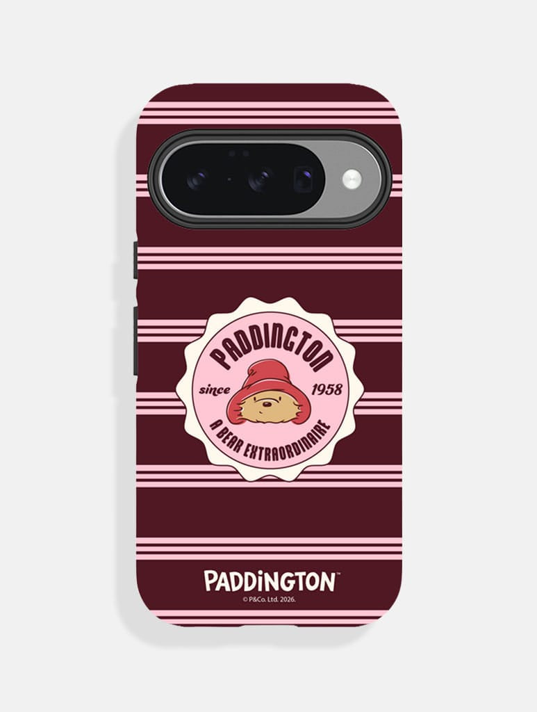 Paddington x Skinnydip Stamp Pink and Maroon Stripe Ultra Protective Google Pixel Case - Image 1