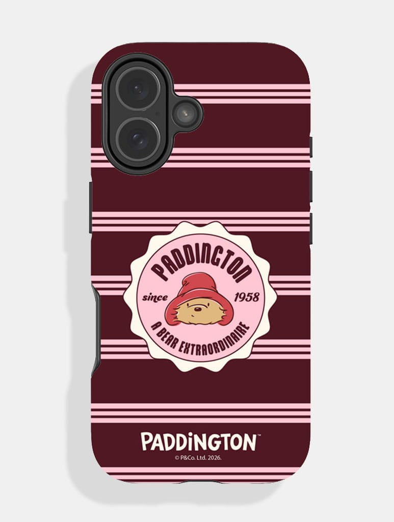Paddington x Skinnydip Stamp Pink and Maroon Stripe Ultra Protective iPhone Case - Image 1