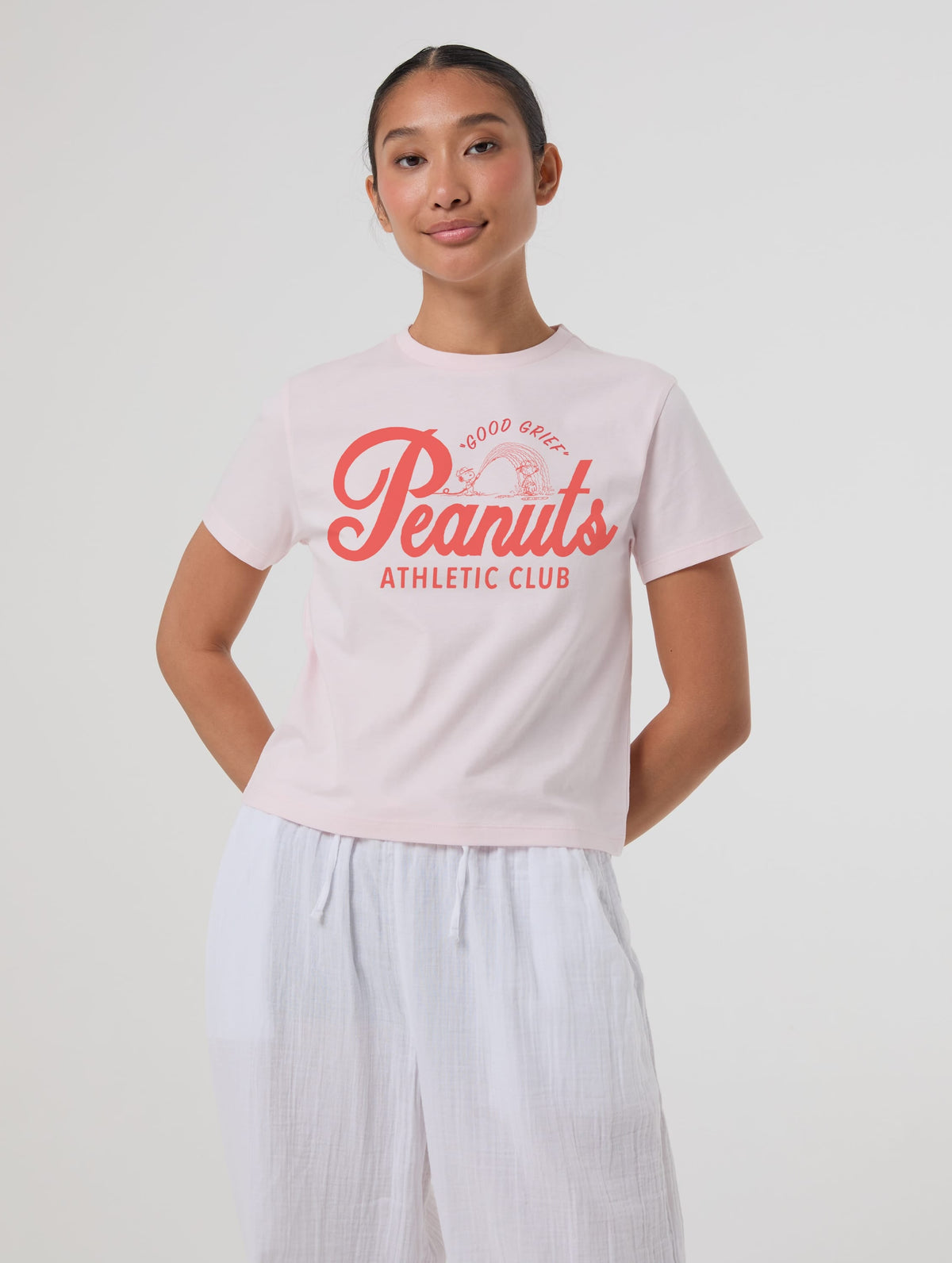 Peanuts x Skinnydip Athletic Club Baby T-Shirt In Pink - Image 1