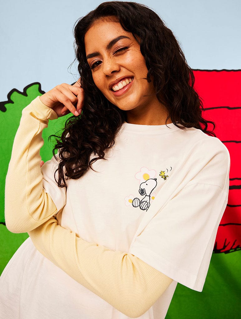 Peanuts x Skinnydip Snoopy Care Free T-Shirt in Ecru - Image 2
