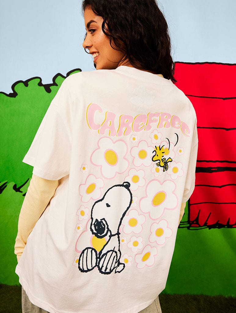 Peanuts x Skinnydip Snoopy Care Free T-Shirt in Ecru - Image 1