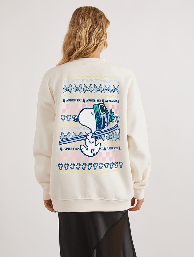 Peanuts x Skinnydip Snoopy Christmas Pattern Sweatshirt in Ecru - Image 1