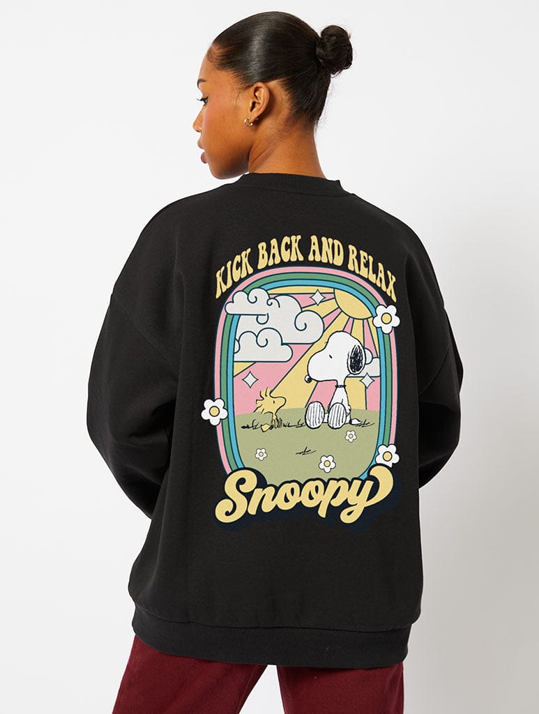 Peanuts x Skinnydip Snoopy Kick Back & Relax Sweatshirt in Black - Image 1