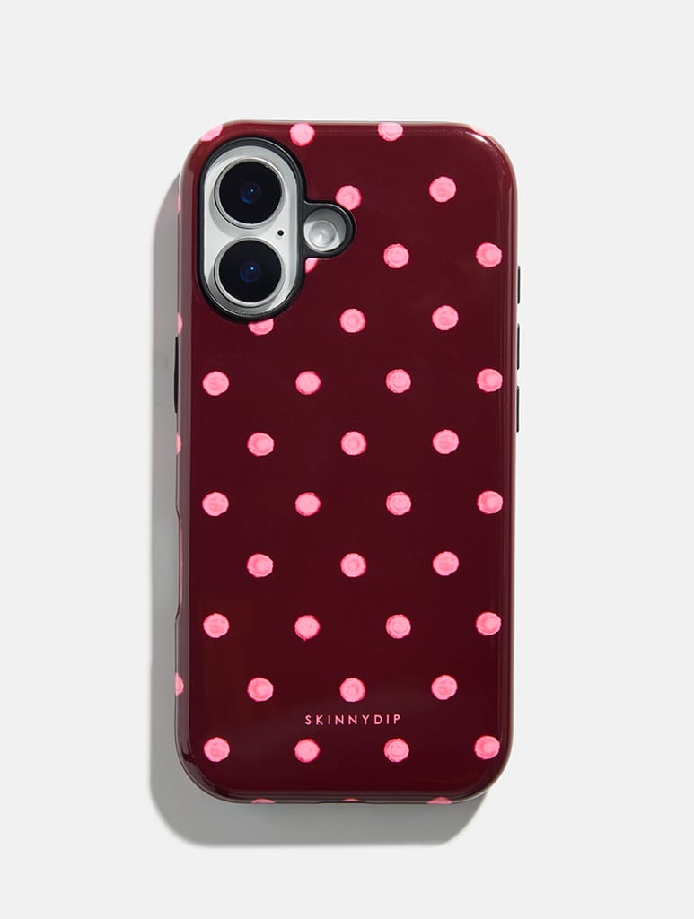 Pink and Brown Polka Dots Ultra Protective iPhone Case - Image 1