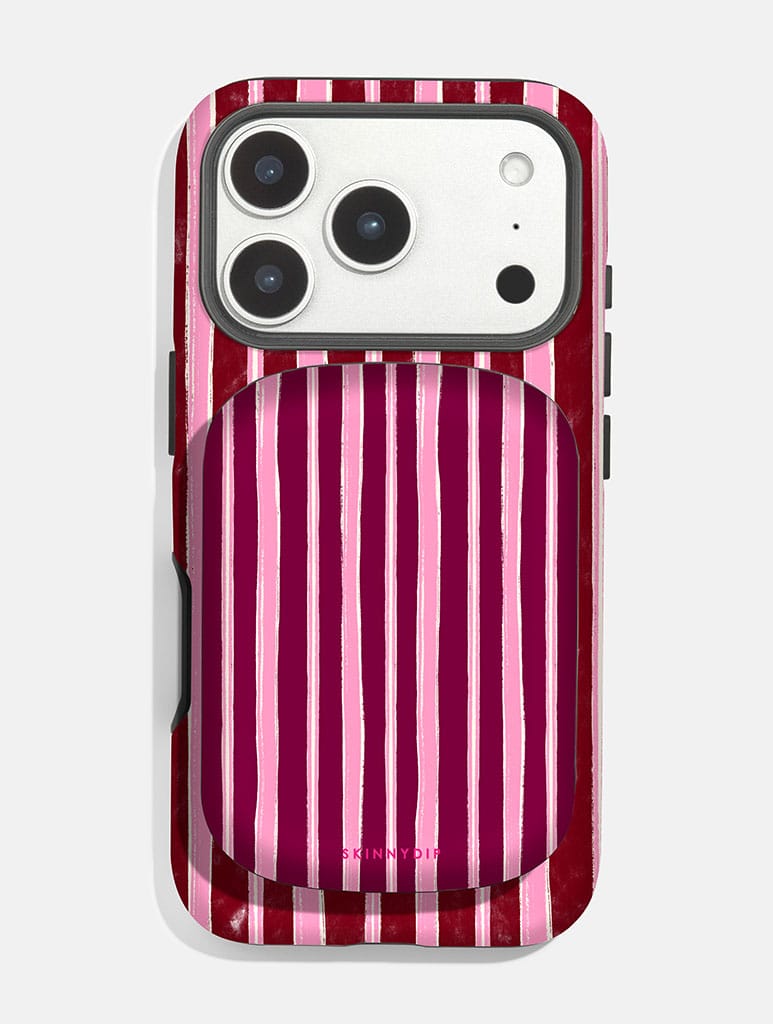 Pink and Burgundy Sketchy Stripes Portable Magsafe Charger - Image 2