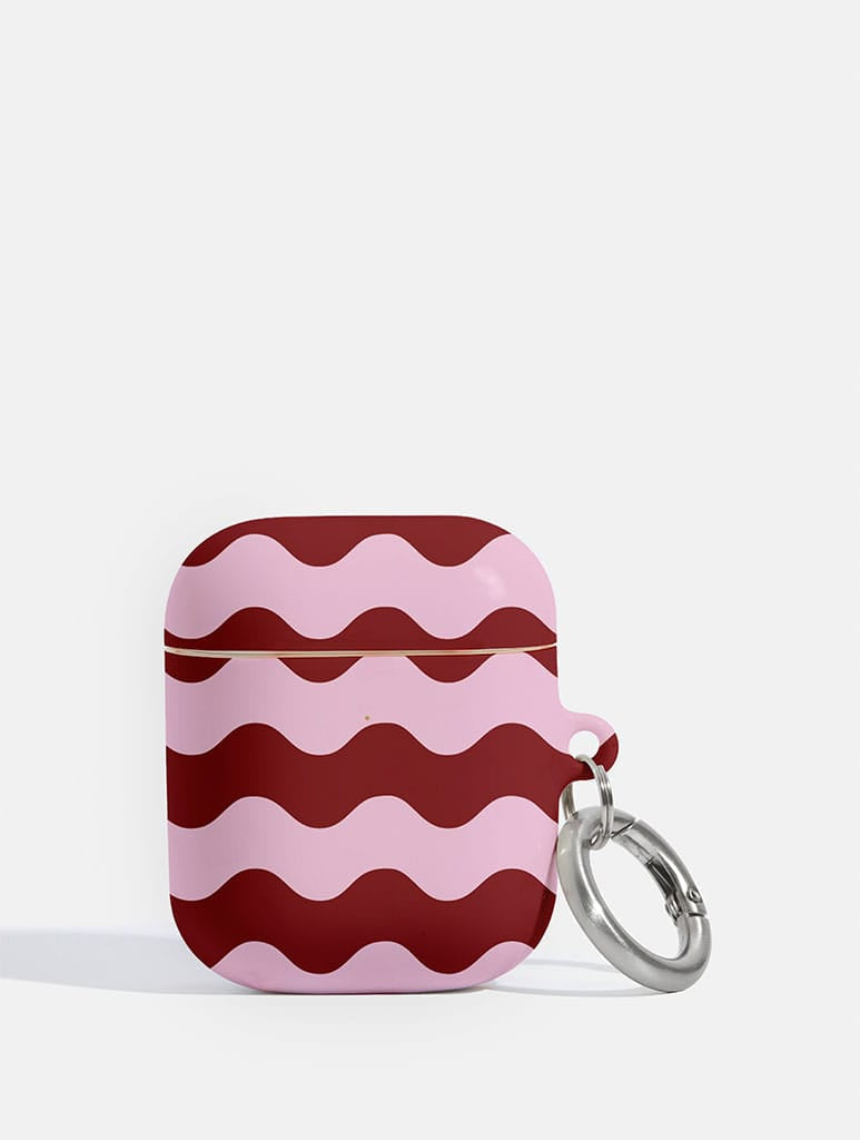 Pink and Burgundy Wavey Lines AirPods Case - Image 1