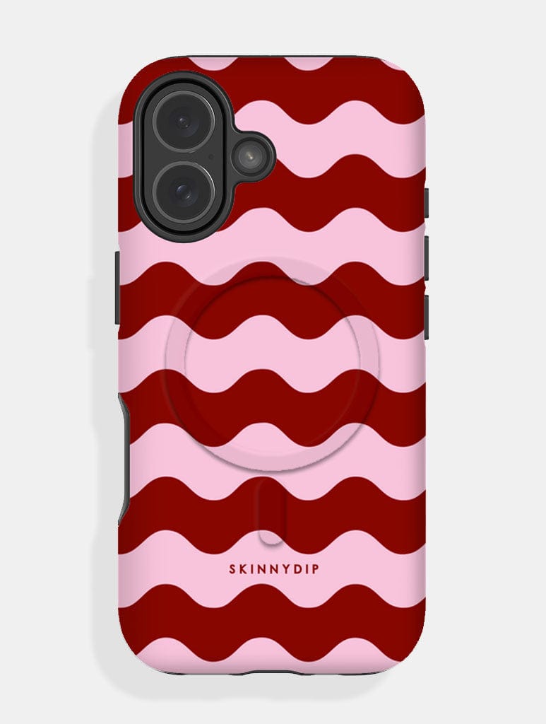 Pink and Burgundy Wavey Lines MagSafe Ultra Protective iPhone Case - Image 1