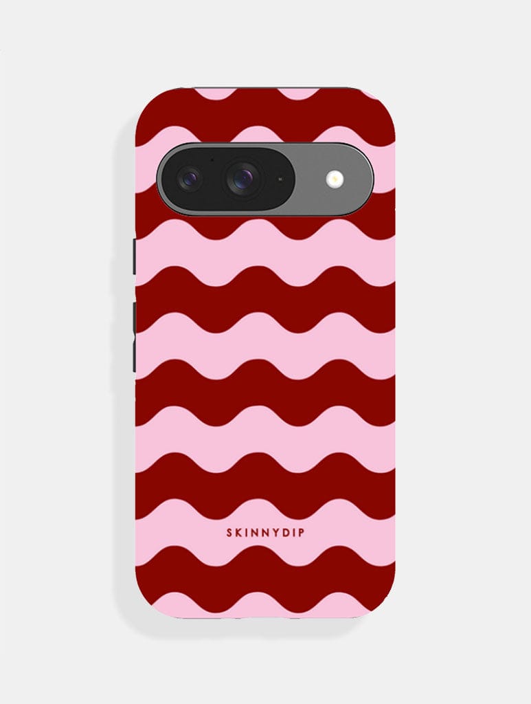 Pink and Burgundy Wavey Lines Ultra Protective Google Pixel Case - Image 1