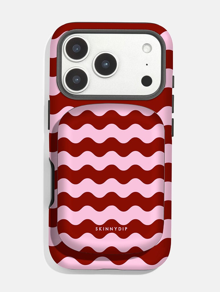 Pink and Burgundy Wavy Lines Portable Magsafe Charger