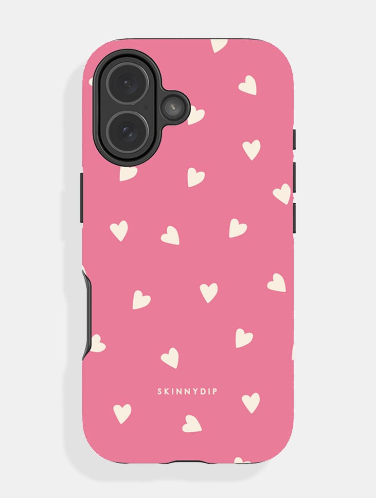 Pink and Cream Ditsy Hearts Ultra Protective iPhone Case - Image 1