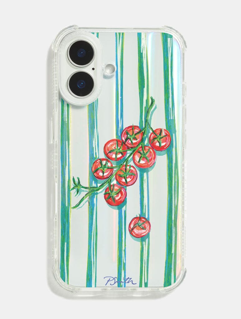 Pippa Smith Studio x Skinnydip Tomatoes On Green Stripes Shock iPhone Case - Image 1