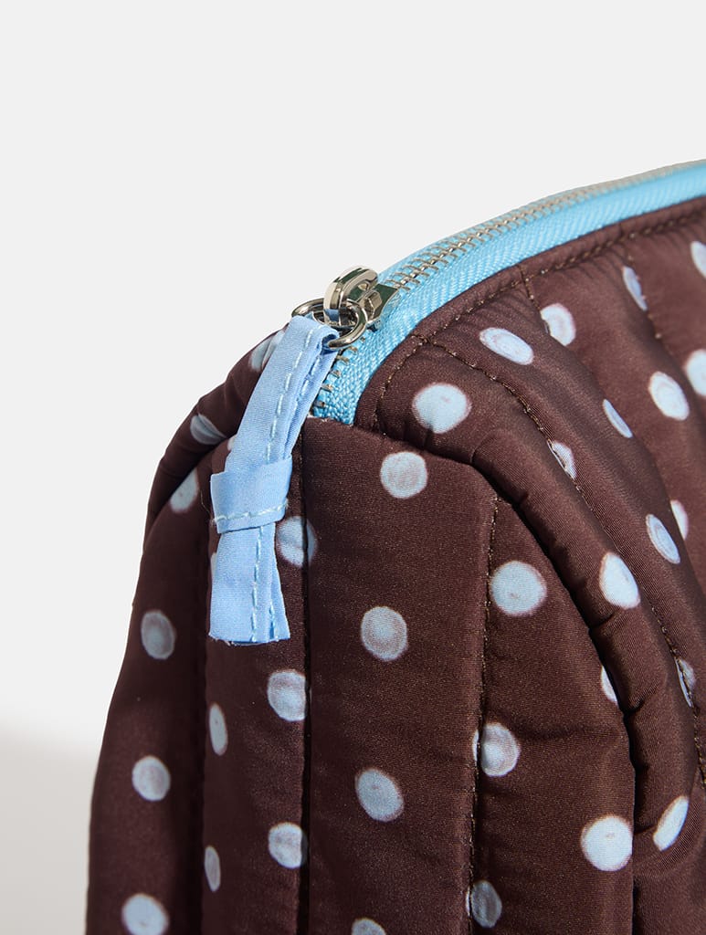 Polka Dot Extra Large Quilted Pouch in Brown and Blue - Image 3