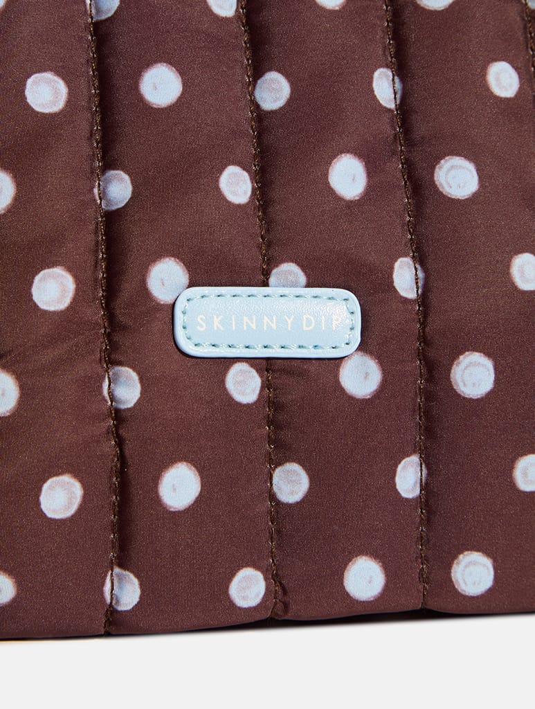 Polka Dot Extra Large Quilted Pouch in Brown and Blue - Image 4