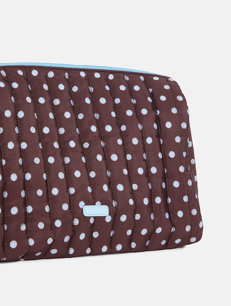 Polka Dot Extra Large Quilted Pouch in Brown and Blue - Image 5