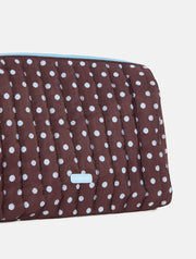 Polka Dot Extra Large Quilted Pouch in Brown and Blue