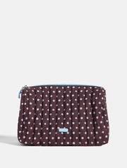 Polka Dot Extra Large Quilted Pouch in Brown and Blue