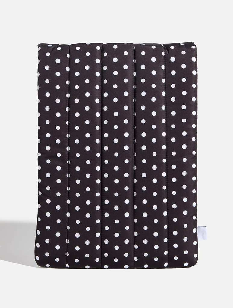 Polka Dot Quilted Laptop Sleeve in Black and White - Image 2
