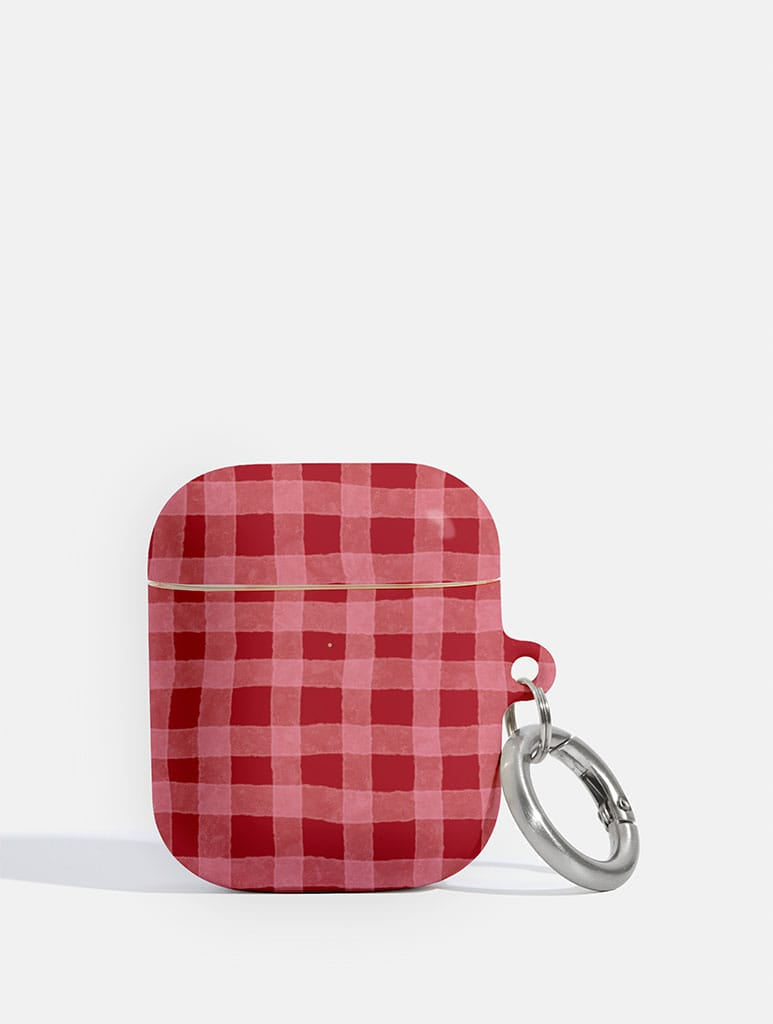 Red And Pink Gingham Airpods Case - Image 1
