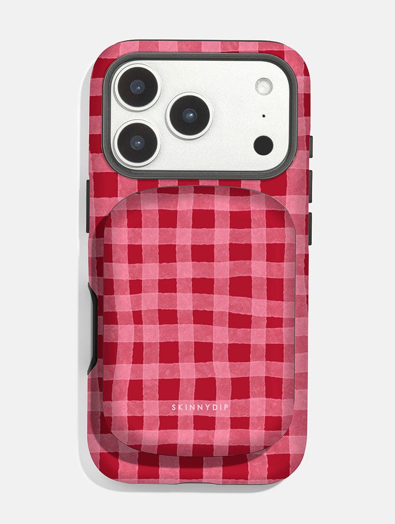 Red and Pink Gingham Portable Magsafe Charger