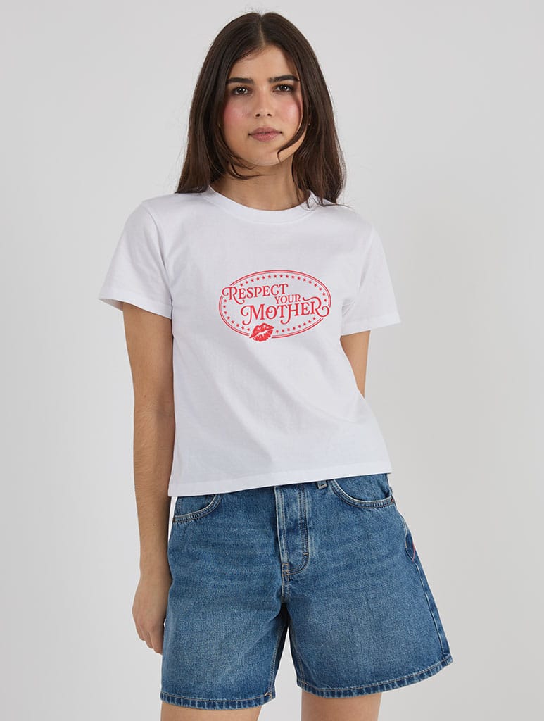 Respect Your Mother Kiss Baby T-Shirt In White - Image 1