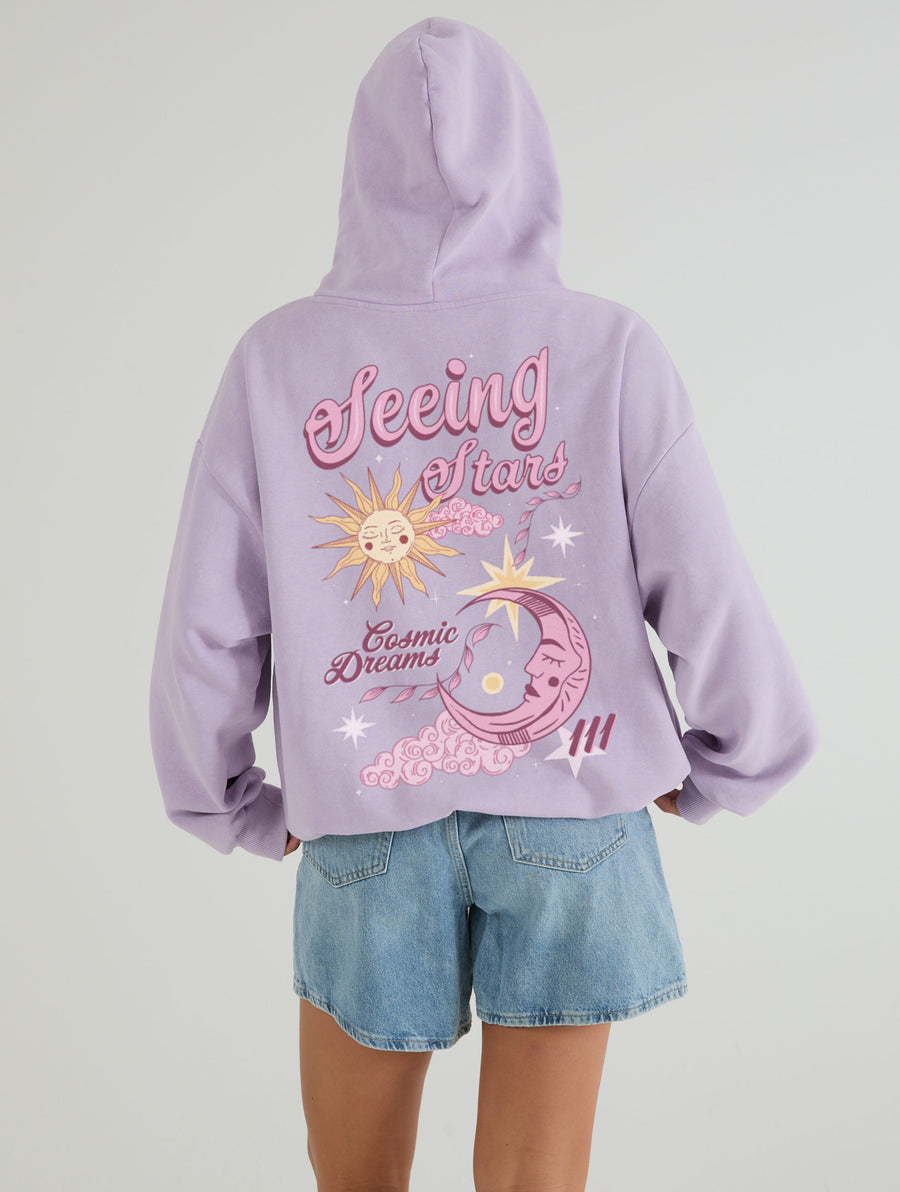 Seeing Stars Hoodie In Lilac Acid Wash - Image 1