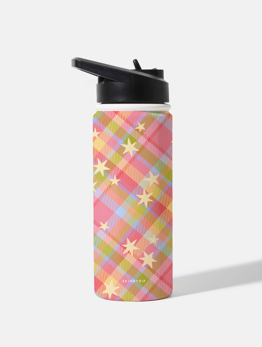 Starry Tartan Pink Flush 18oz Stainless Steel Water Bottle